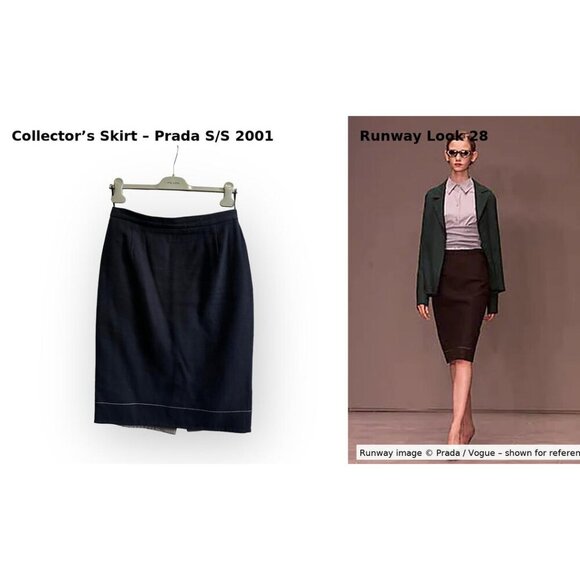 Prada Archival S/S 2001 Runway Contrast Stitch Cotton Pencil Skirt IT46 - Picture 3 of 10